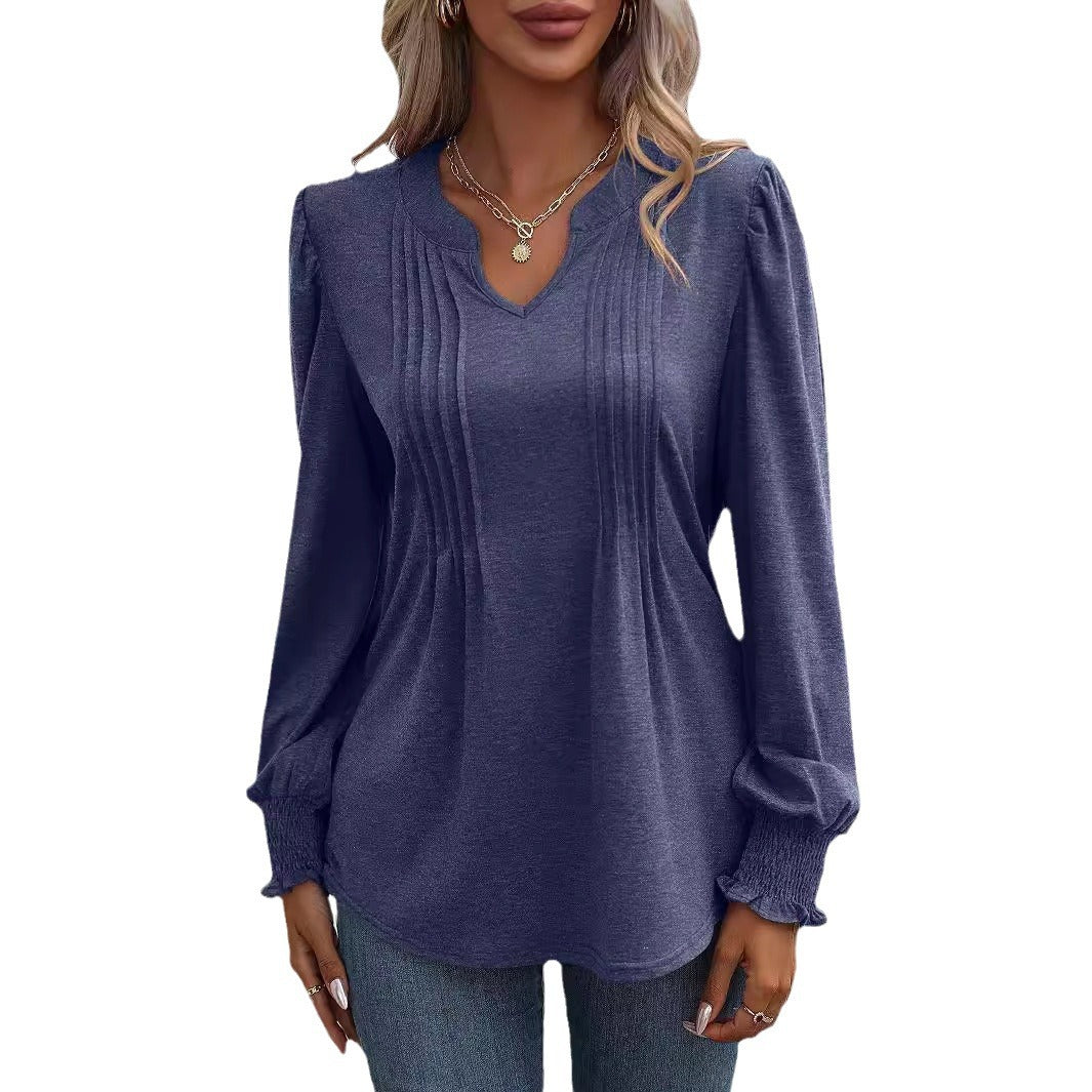 Damen Bluse mit texturiertem Design und elegantem V-Ausschnitt Stalluxe