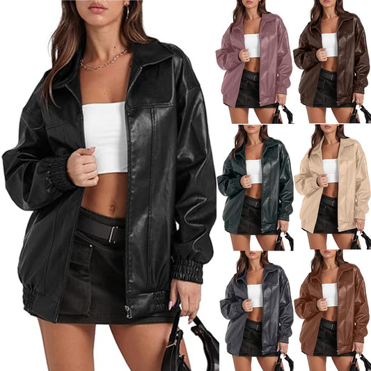 Damen lässige Oversize-Jacke mit elastischen Bündchen und praktischen Taschen Stalluxe
