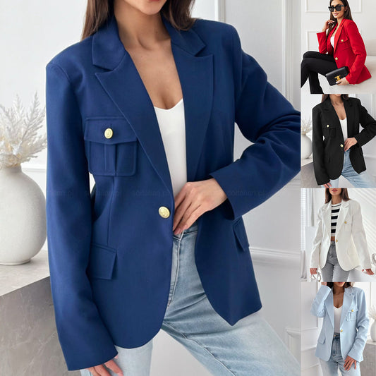 Damen Modischer Blazer mit aufgesetzten Taschen und eleganten Knopfdetails Stalluxe