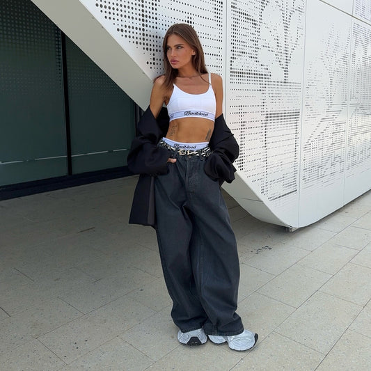 Damen weite Jeans mit modischem hohen Bund Stalluxe