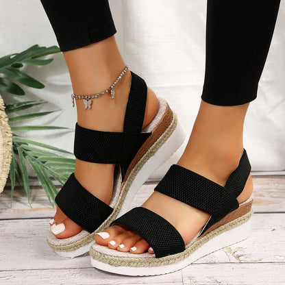 Damen Wedge-Sandalen mit gepolstertem Fußbett und elastischen Riemen Stalluxe