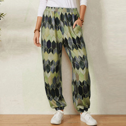 Damen Freizeithose mit modernem geometrischen Muster und elastischem Bund Stalluxe