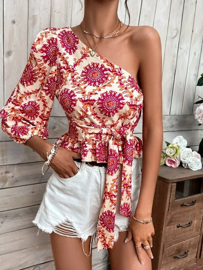 Damen asymmetrisches Ein-Schulter-Peplum-Top Stalluxe