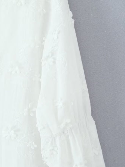 Damen luftiges Tunika-Kleid mit floralen Stickereien und Rüschensaum Stalluxe