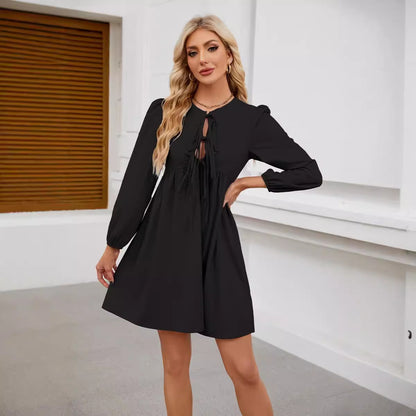 Damen verspielt tailliertes Kleid mit Schleifenöffnung und Puffärmeln Stalluxe
