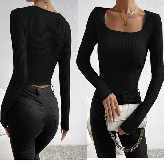 Damen Langarm-Oberteil mit geripptem Design und rechteckigem Ausschnitt Stalluxe