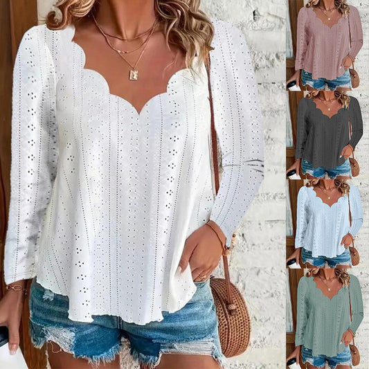 Damen luftiges Blusenshirt mit modernen Lochmuster und elegantem Ausschnitt Stalluxe