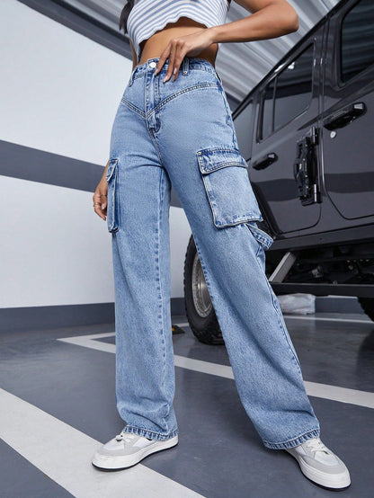 Damen Cargo-Jeans mit weit geschnittenem Bein und praktischen Taschen Stalluxe