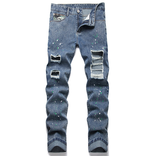Herren Ripped Denim-Jeans mit kreativen Farbklecksen und lässigem Schnitt Stalluxe