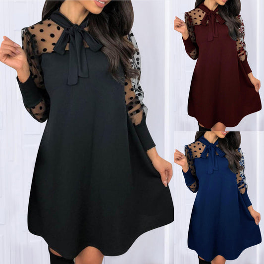 Damen Chiffonkleid mit eleganter Schleife und gepunktetem Design Stalluxe