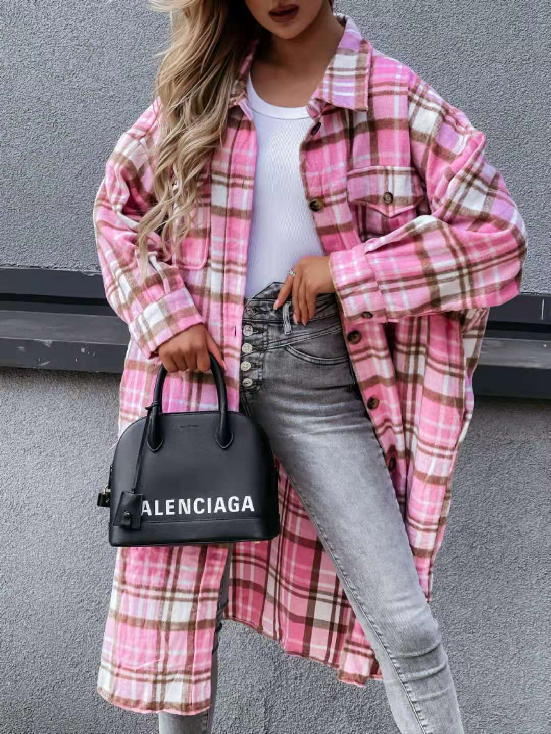 Damen Karierte Oversized-Jacke im Casual-Stil Stalluxe Rosa