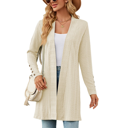 Damen Strickmantel mit modischem Zopfmuster und eleganten Knopfdetails Stalluxe