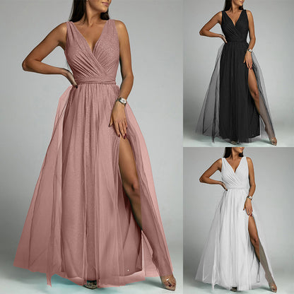 Damen Maxikleid mit V-Ausschnitt und elegantem Faltenwurf Stalluxe
