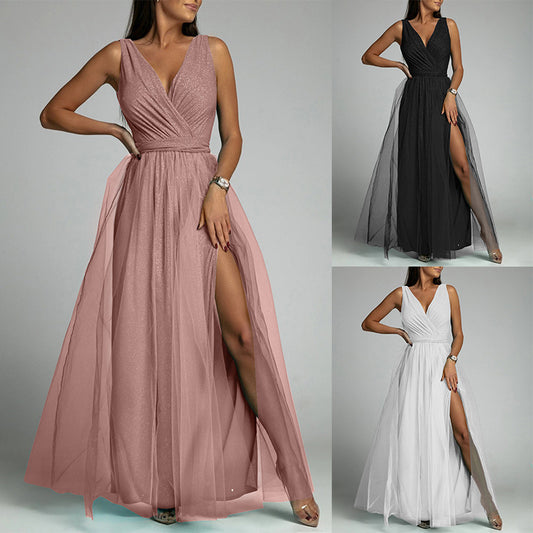 Damen Maxikleid mit V-Ausschnitt und elegantem Faltenwurf Stalluxe