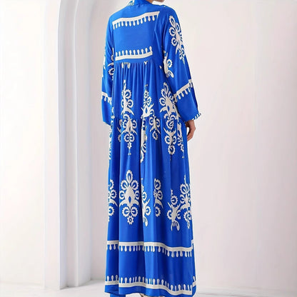 Damen langes Kaftankleid mit floralen Akzenten und Knopfleiste Stalluxe
