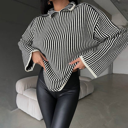 Damen Strickpullover mit lässigem Stehkragen und eleganten Streifen Stalluxe