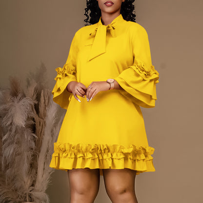 Damen Festliches Kleid mit Rüschendetails und Schleifenkragen Stalluxe