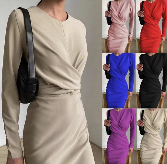 Damen figurbetontes Wickelkleid mit langen Ärmeln und raffinierten Drapierungen Stalluxe