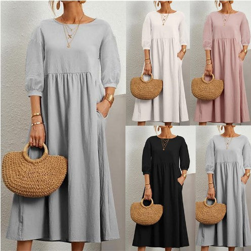Damen Maxikleid mit eleganter Taillierung und voluminösen Ärmeln Stalluxe