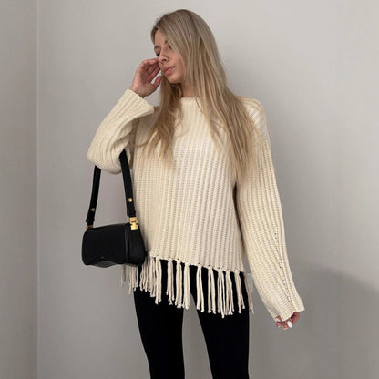 Damen lässiger Strickpullover mit Fransen Stalluxe