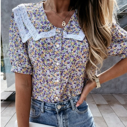 Damen Bluse mit floralen Mustern und Spitzenkragen Stalluxe