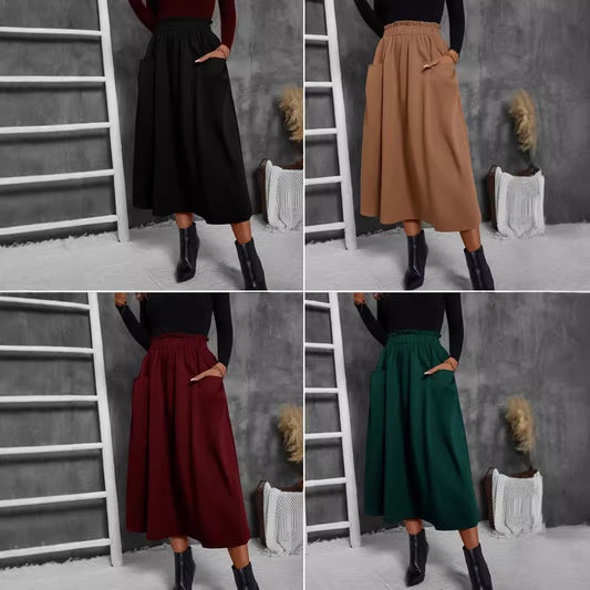 Damen Luftiger Midirock mit elastischem Bund und praktischen Taschen Stalluxe