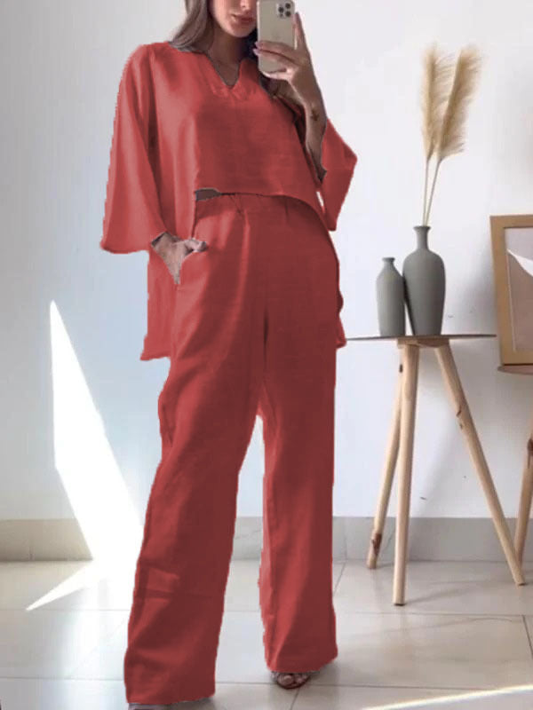 Damen luftiges Sommeroutfit mit weitem Oberteil und bequemen Hosen Stalluxe