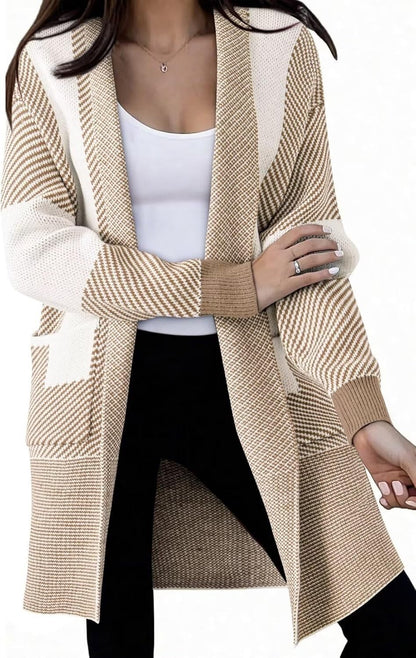 Damen Langer Strickcardigan mit strukturiertem Muster und aufgesetzten Taschen Stalluxe