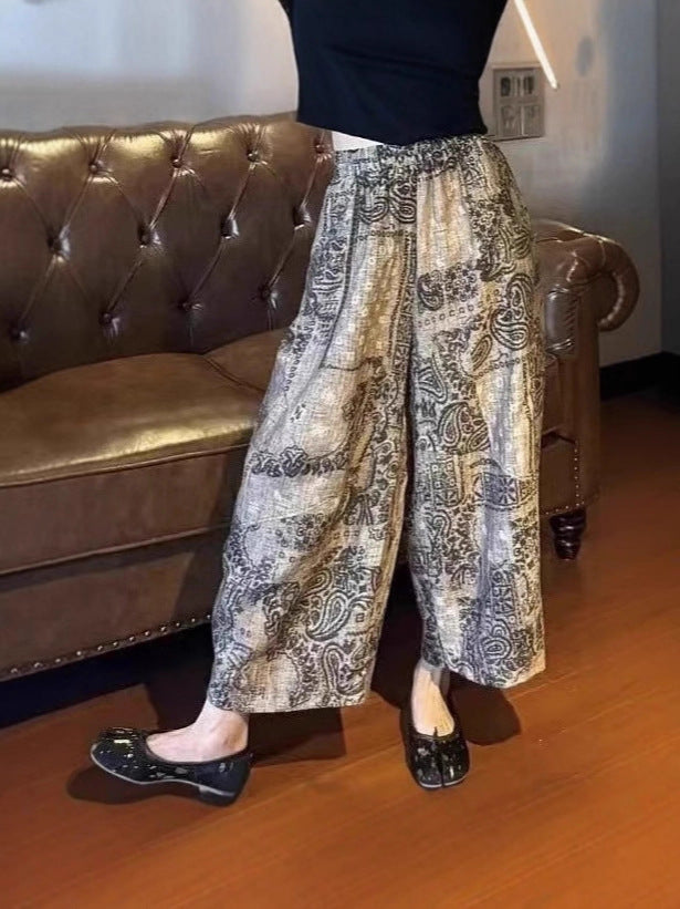 Damen Weite Hose im Ethno-Stil mit elastischem Bund und seitlichen Taschen Stalluxe