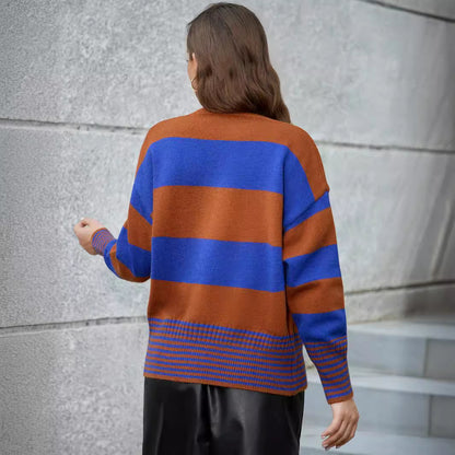 Damen Strickjacke mit auffälligem Streifenmuster und großen Knöpfen Stalluxe