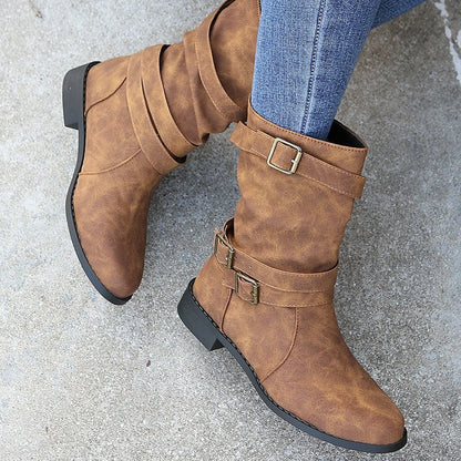 Damen Modische Stiefeletten mit verstellbaren Riemen und robustem Profil Stalluxe
