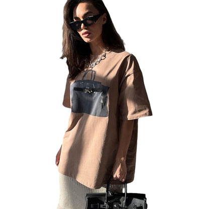 Damen Oversized T-Shirt mit trendigem Handtaschen-Print Stalluxe