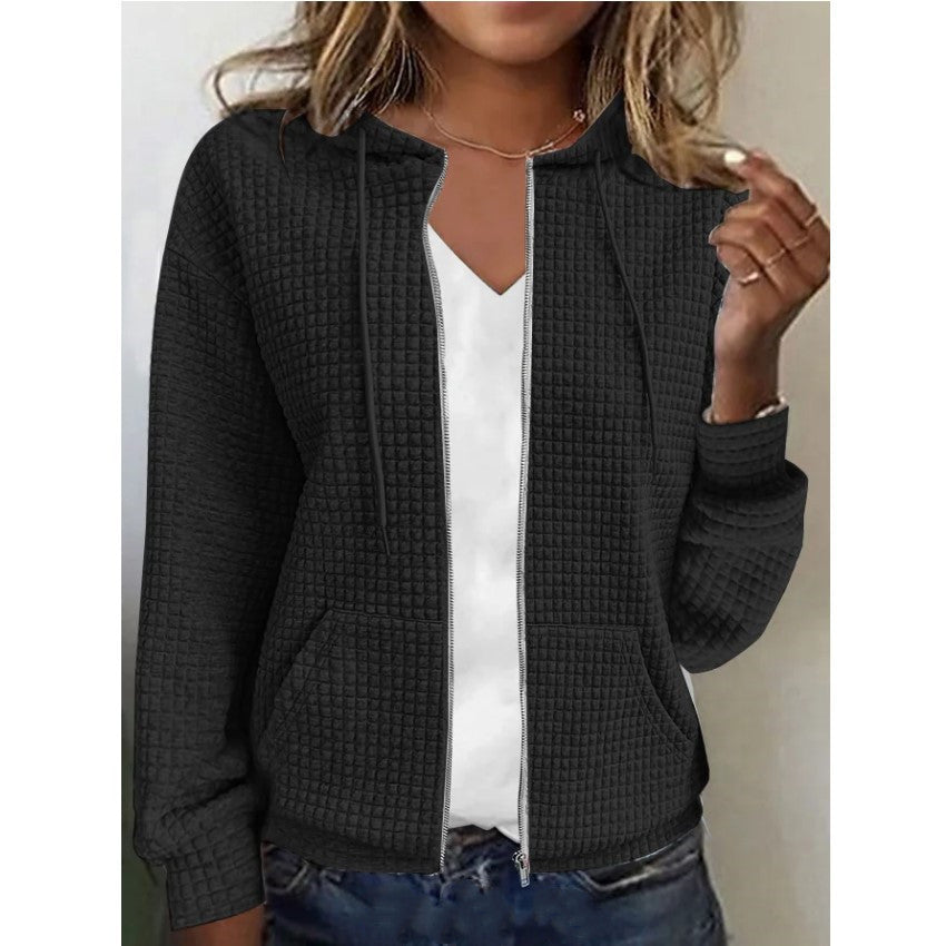 Damen Waffelstruktur Kapuzenjacke mit Taschen und Reißverschluss Stalluxe