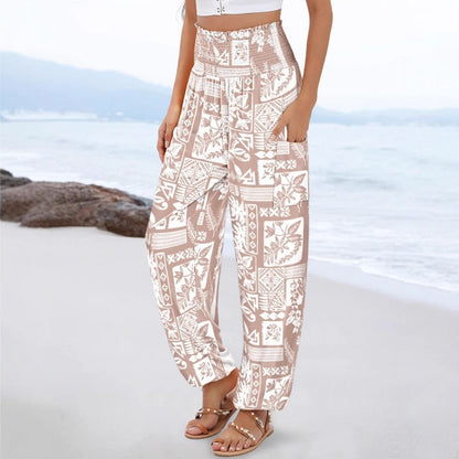 Damen weite Palazzo-Hose mit buntem Paisleymuster und elastischem Bund Stalluxe
