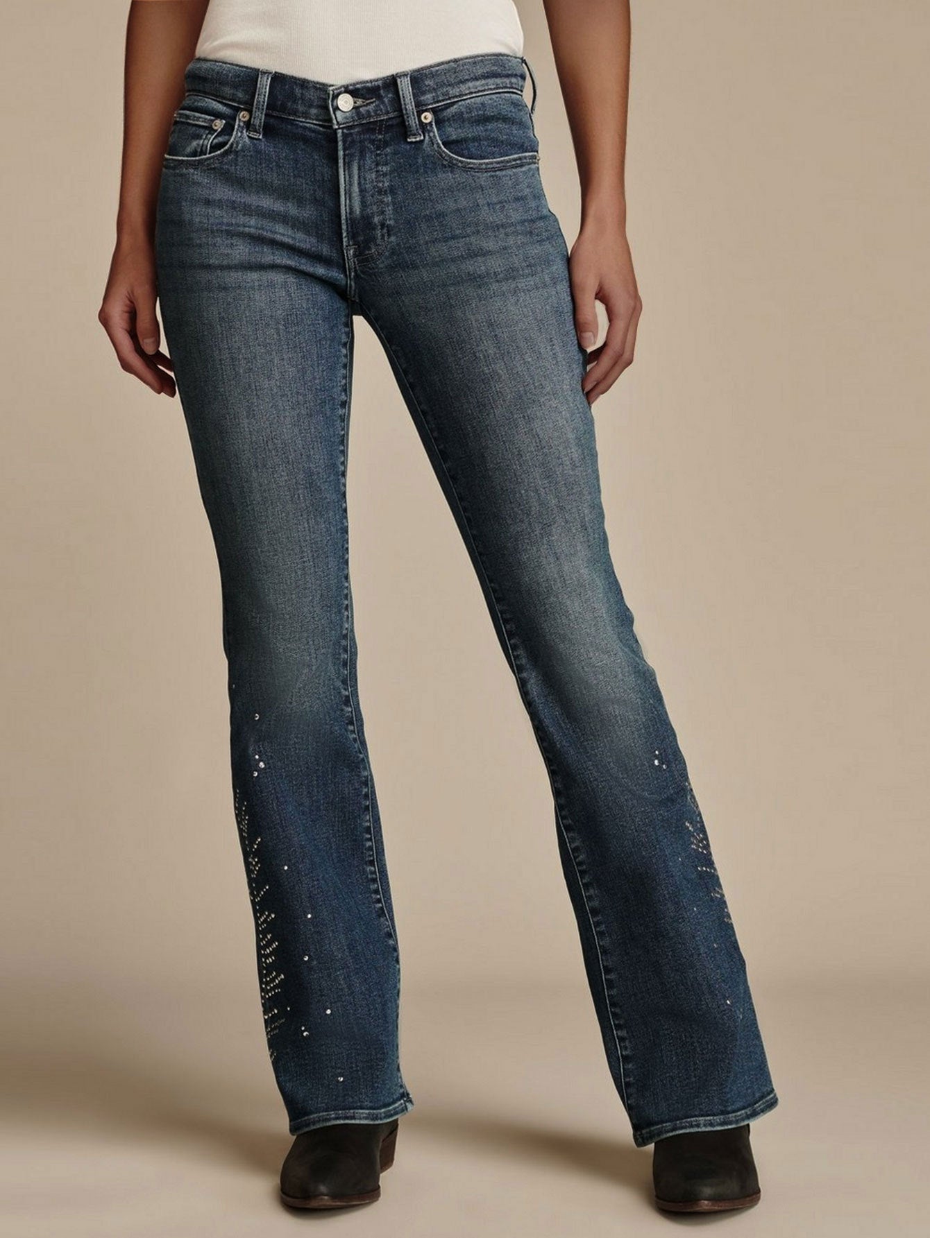 Damen Bootcut Jeans mit funkelnden Strass-Applikationen Stalluxe