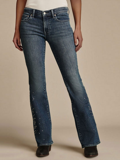 Damen Bootcut Jeans mit funkelnden Strass-Applikationen Stalluxe