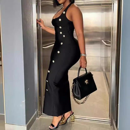 Damen Elegantes Maxikleid mit Knopfdetail und figurbetontem Schnitt Stalluxe