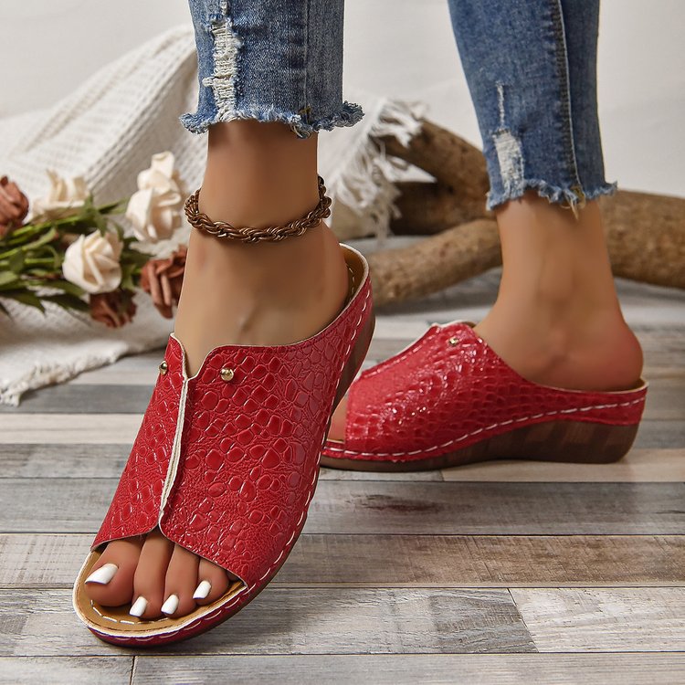 Damen Wedge-Pantoletten mit elegantem Kroko-Prägung und gepolstertem Fußbett Stalluxe