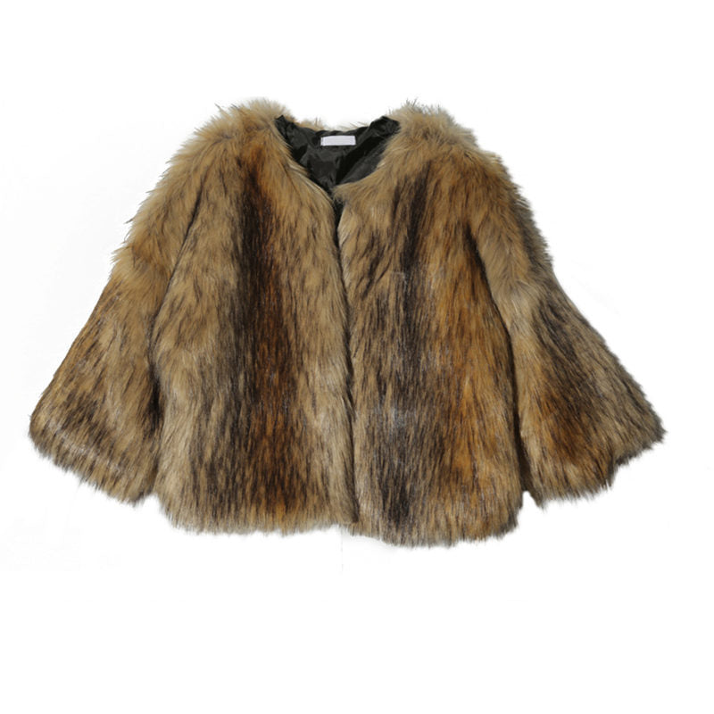 Damen Glamouröser Kunstpelz-Cropped-Mantel mit voluminösen Ärmeln Stalluxe