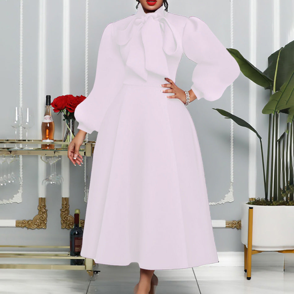 Damen Maxikleid mit voluminösen Ärmeln und eleganten Schleifendetails Stalluxe