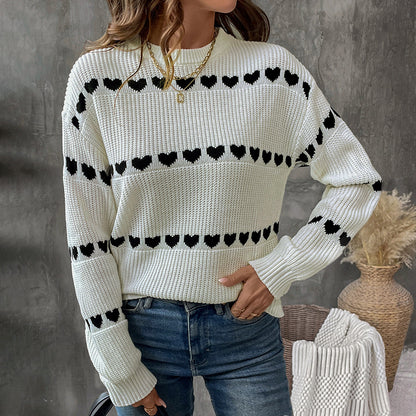 Damen Strickpullover mit Herzmuster und Rundhalsausschnitt Stalluxe