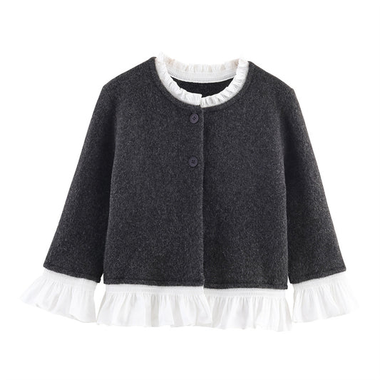 Damen modische Strickjacke mit Rüschendetails und Knopfverschluss Stalluxe