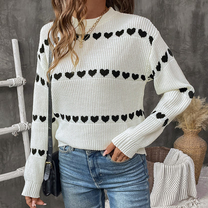Damen Strickpullover mit Herzmuster und Rundhalsausschnitt Stalluxe