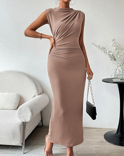 Damen Elegantes Maxikleid mit künstlerischem Drapierungseffekt Stalluxe
