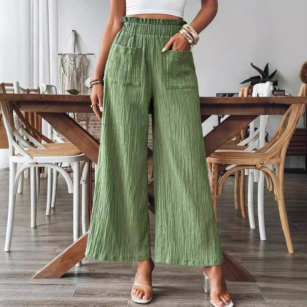 Damen Weite Plissee-Hose mit elastischem Bund und großzügigen Taschen Stalluxe