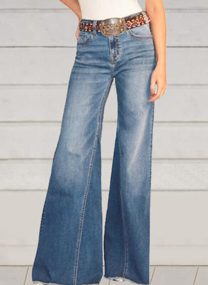 Damen weit geschnittene Denim-Hose mit hohem Bund Stalluxe