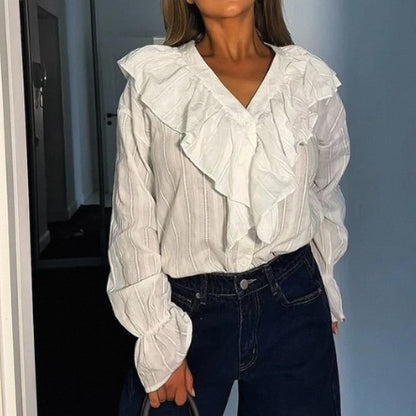 Damen Bluse mit Rüschen und Knopfleiste Stalluxe
