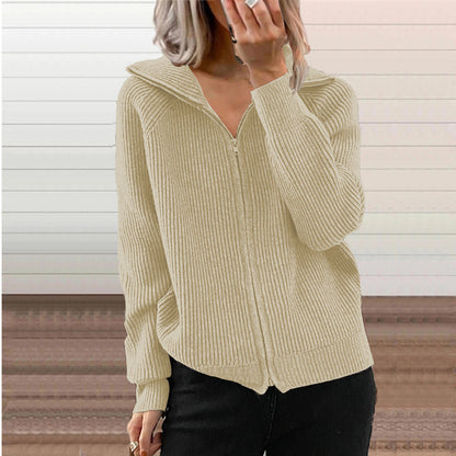 Damen Strickjacke mit hohem Kragen und durchgehendem Reißverschluss Stalluxe