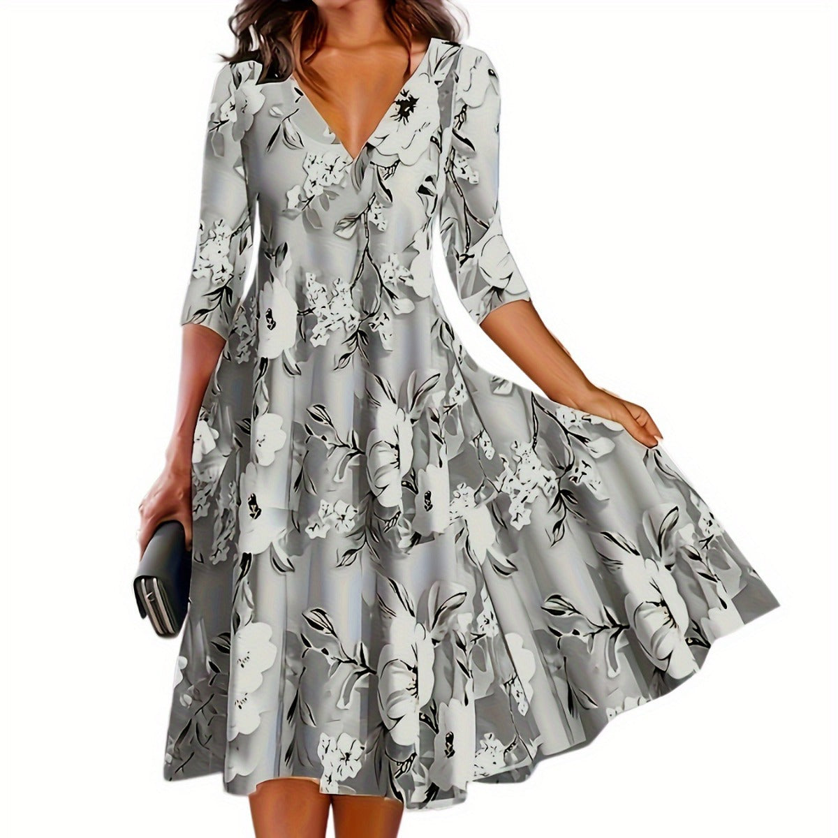 Damen Midikleid mit floralen Motiven Stalluxe