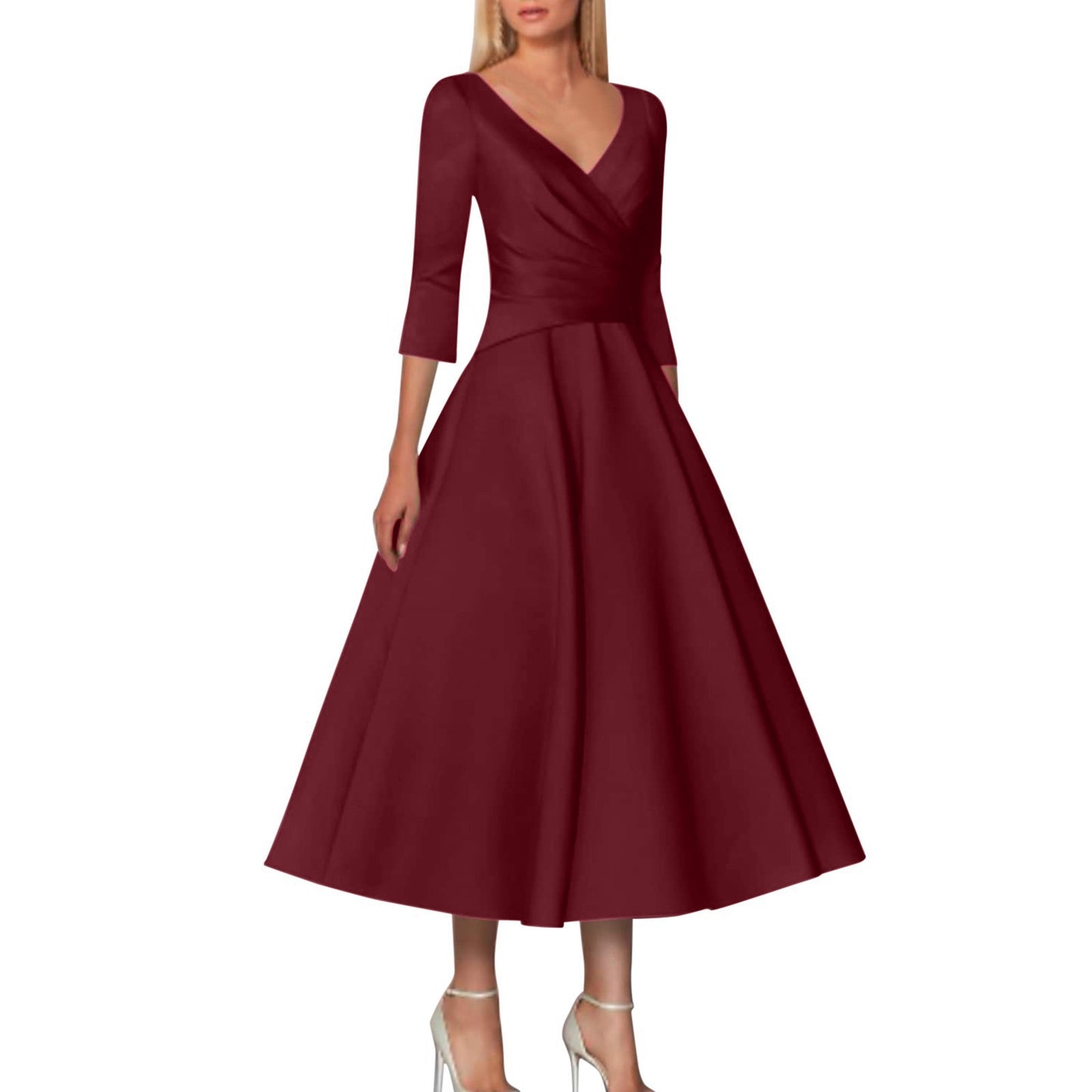 Damen Wickelkleid mit elegantem V-Ausschnitt und schwingendem Saum Stalluxe